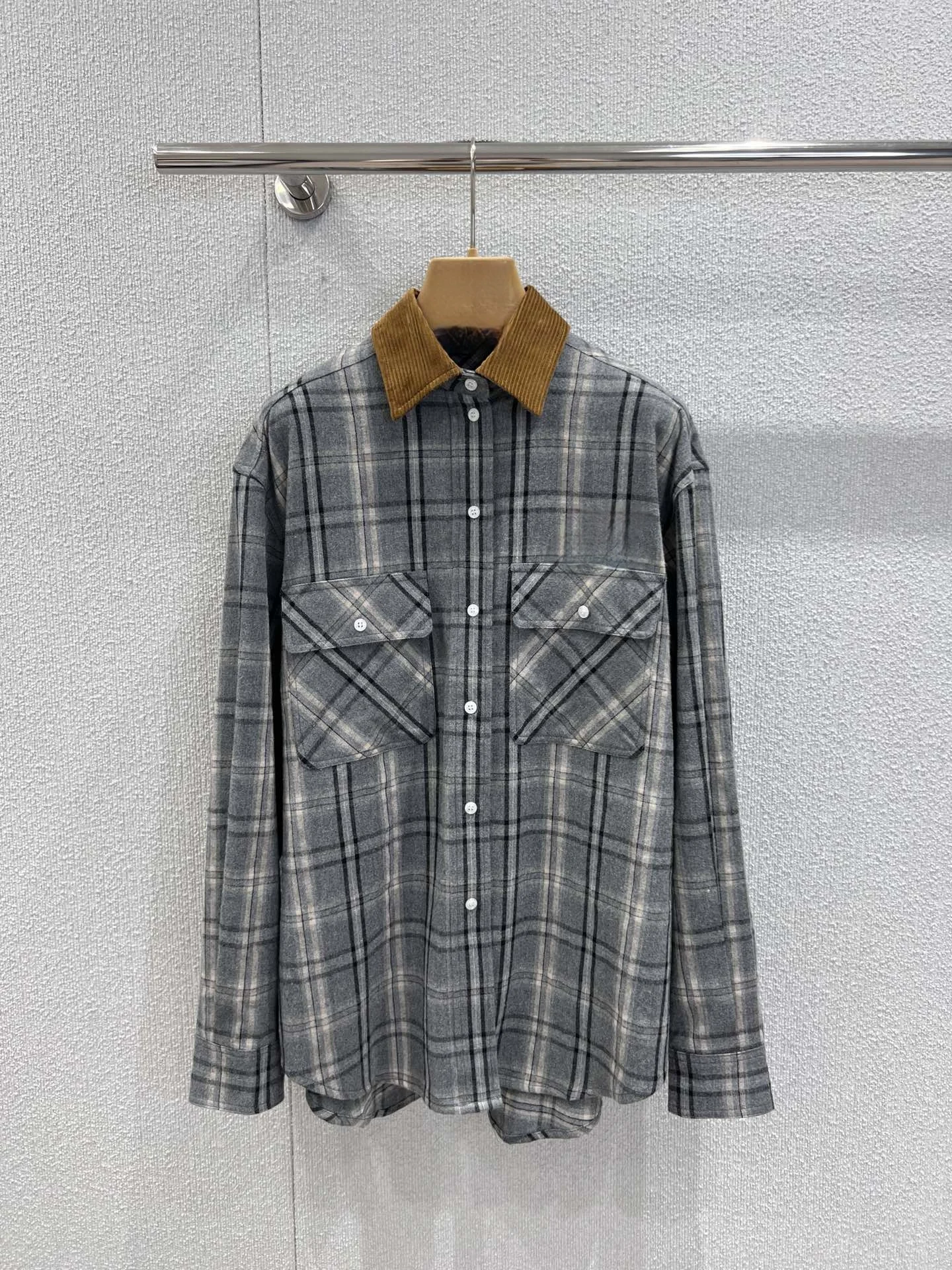 

Retro Plaid Long Sve Women's irt Velvet Collar Splicing Slimming Faionable Casual Cotton Pure Color Blo Design