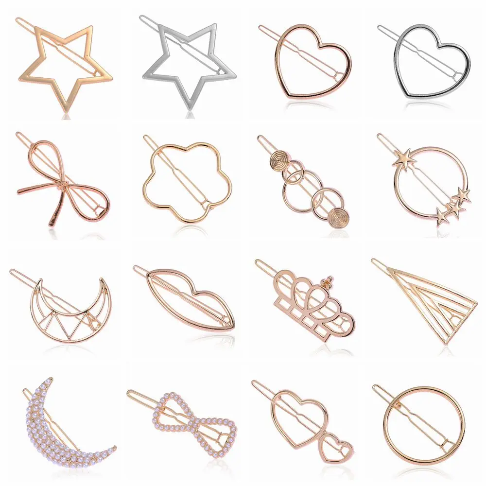 Geometric Hairpins for Women Girl Knot Hair Clip Fashion Star Heart Hair Pin Metal Hairclip Barrettes Bobby Pin Ponytail Hairpin