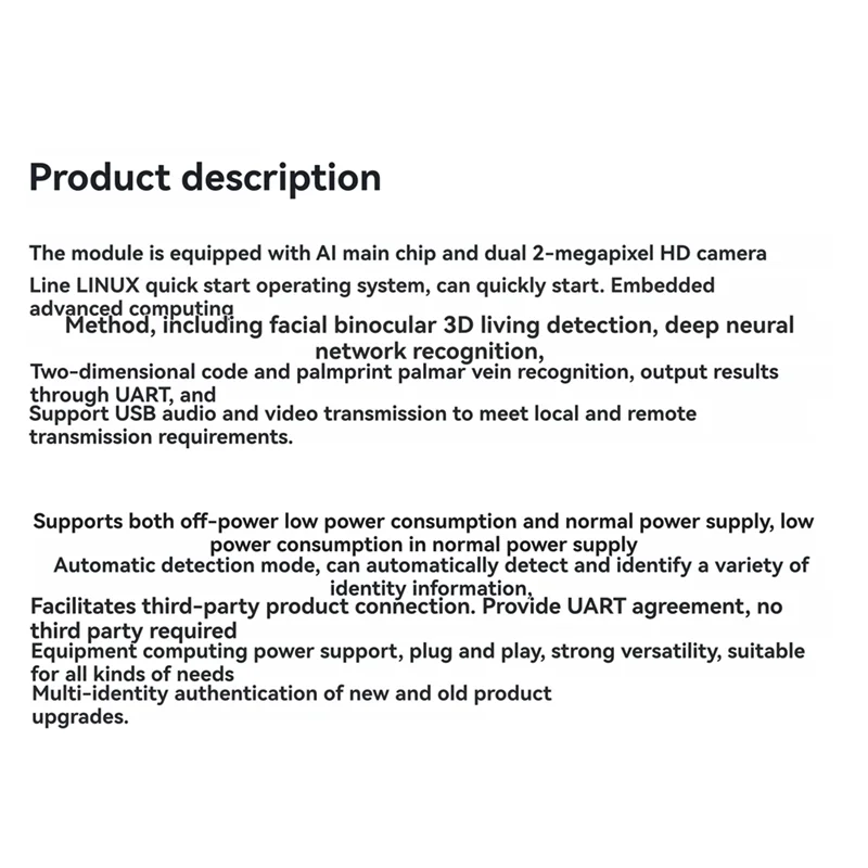 

-A25M AI Face Recognition Module Binocular 3D Liveness Detection Module Storage 1000 Faces