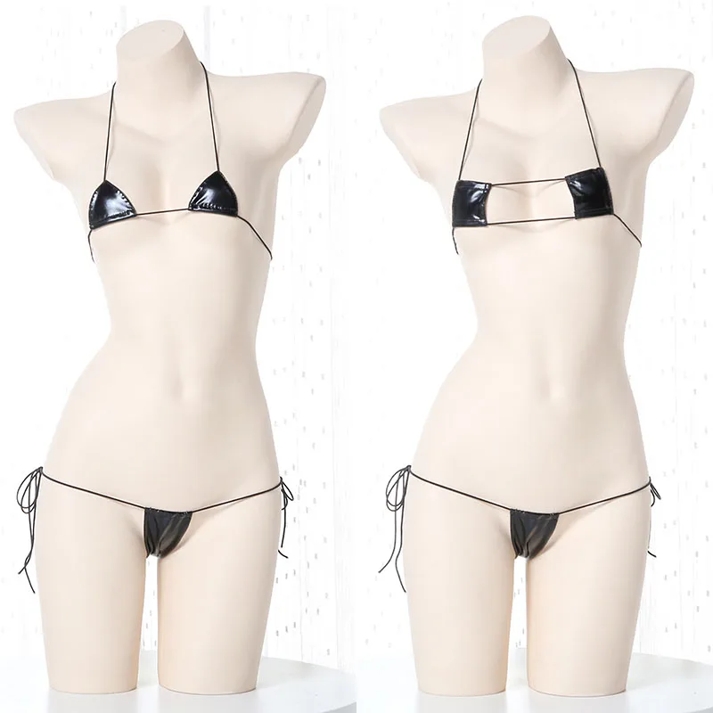 

Summer Beach Womens Micro Mini Bikini Set Women Sexy Underwear Temptation Leather Lace-Up Bra Outfit Costumes Cosplay Swimsuit