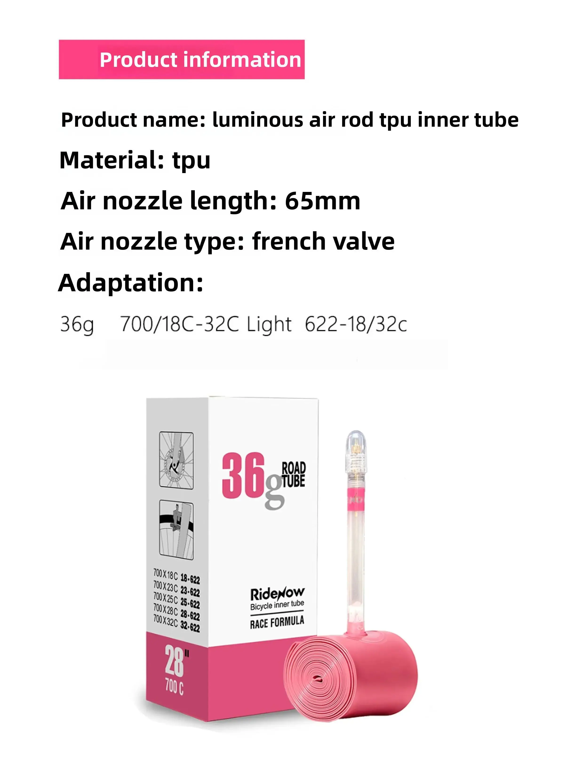 AliExpress Ridenow Bicycle Inner Tube Road Bike Luminous Air Rod TPU Inner Tube Ultra Light French Valve 36g65mm Tubev