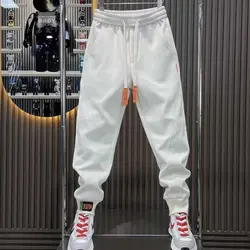 Spring Men's White Joggers Korean High Street Sports Trousers Cotton 9-Minute Sweatpants Fashionable Men's Clothing 2025 New