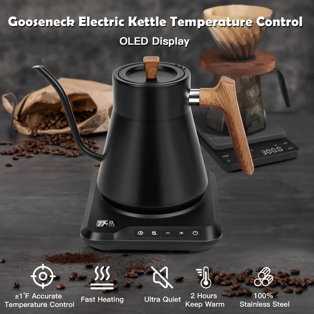 Electric Kettle 1L Litre, ±1℉ Temperature Control, 100% Stainless Steel Fast Boil & Keep Warm Kettle OLED Display, Kettle