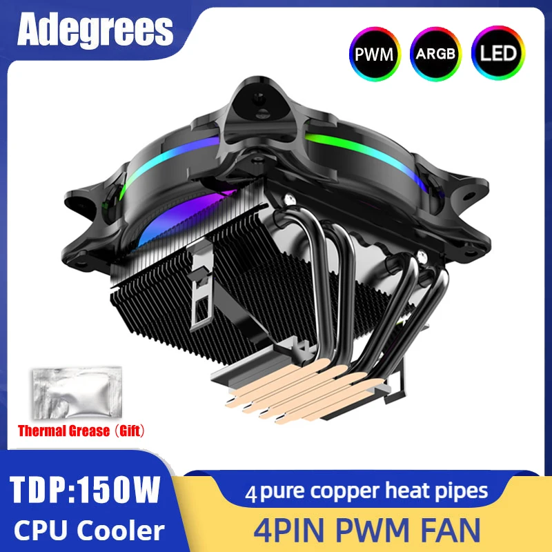 4 Heatpipes CPU Cooler 120MM PWM 4PIN ARGB CPU Fan dla LGA Intel 1366 1155 1150 1151 1200 1700 2011 X79 X99 AMD AM3 AM4