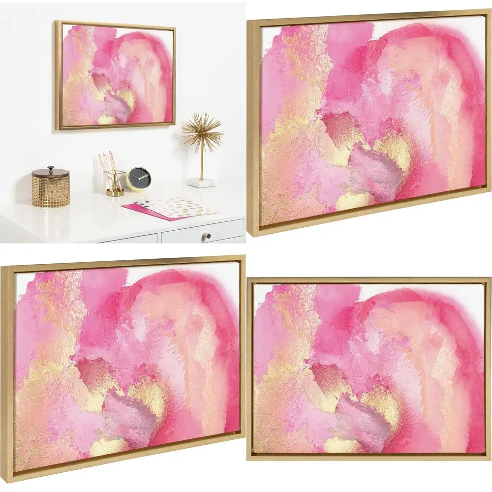 

Modern Abstract Soft Pink Wall Art: 18x24 Gold Framed Canvas by Mentoring Positives