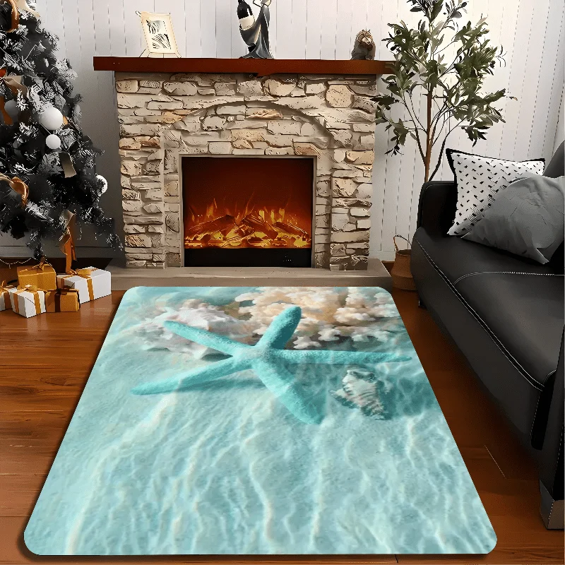 1pc Ocean‑Themed Rectangular Area Rug, Indoor & Outdoor Floor Mat for Kitchen, Home, Office, Laundry Room, Bathroom, Home Decor