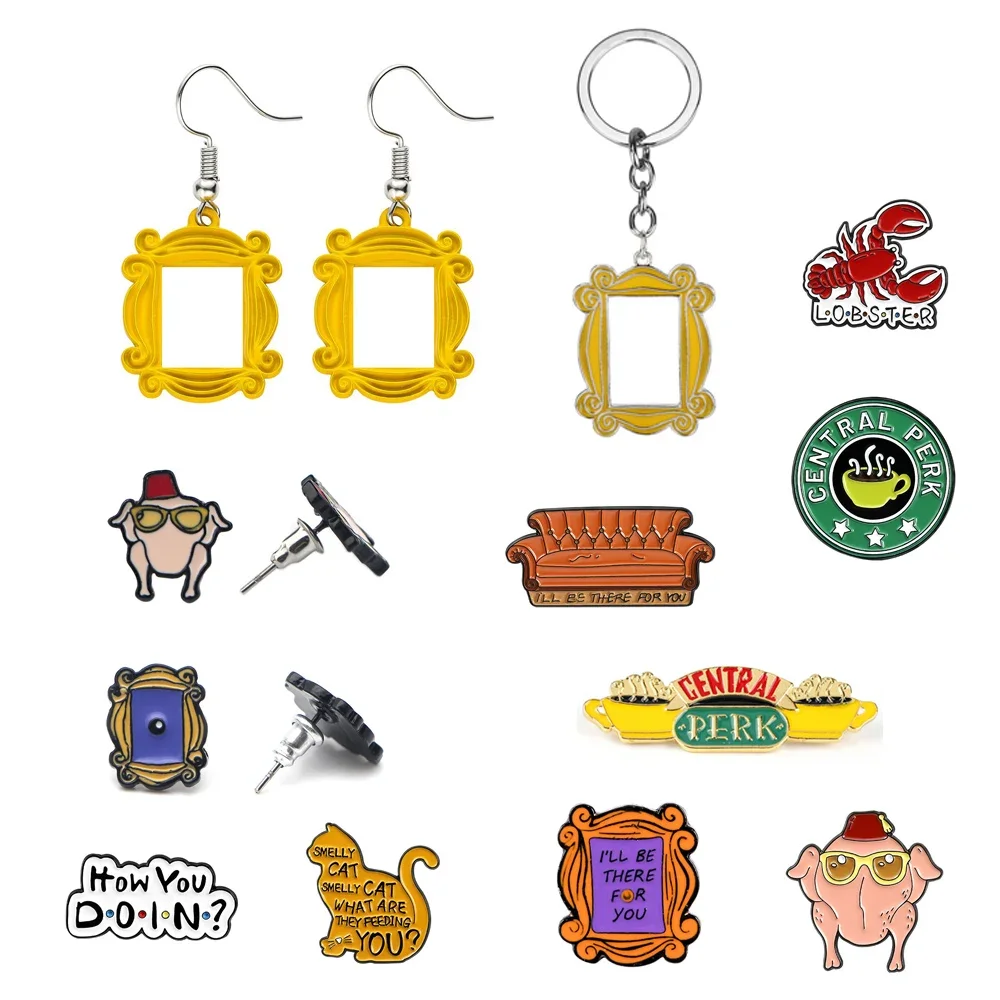 Amigos programa de televisión mismo pendiente moda clásico marco de puerta amarillo pendiente de gota joyería de recuerdo para Fans mujer chica Accesorios
