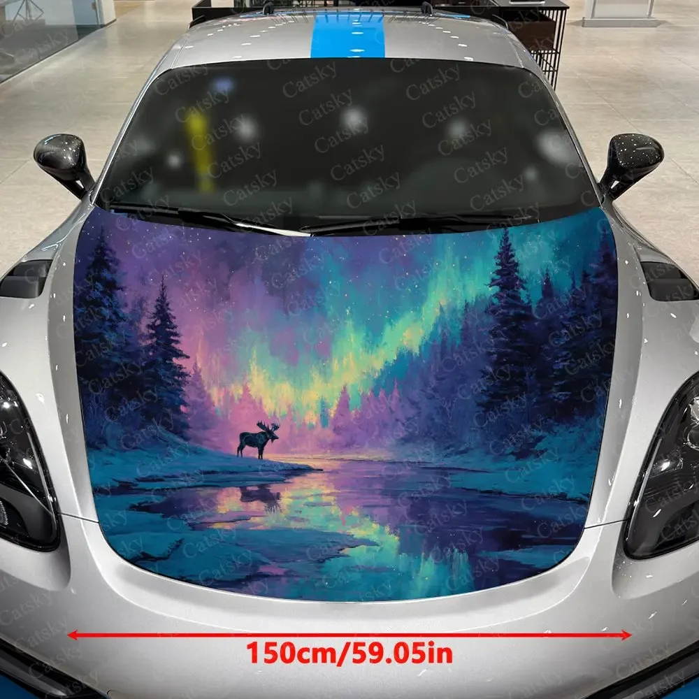 Aurora Deer Car Hood Decoration Sticker, PVC Waterproof Hood Sticker, Self-adhesive Scratch Resistant Film, Suitable For Truck A