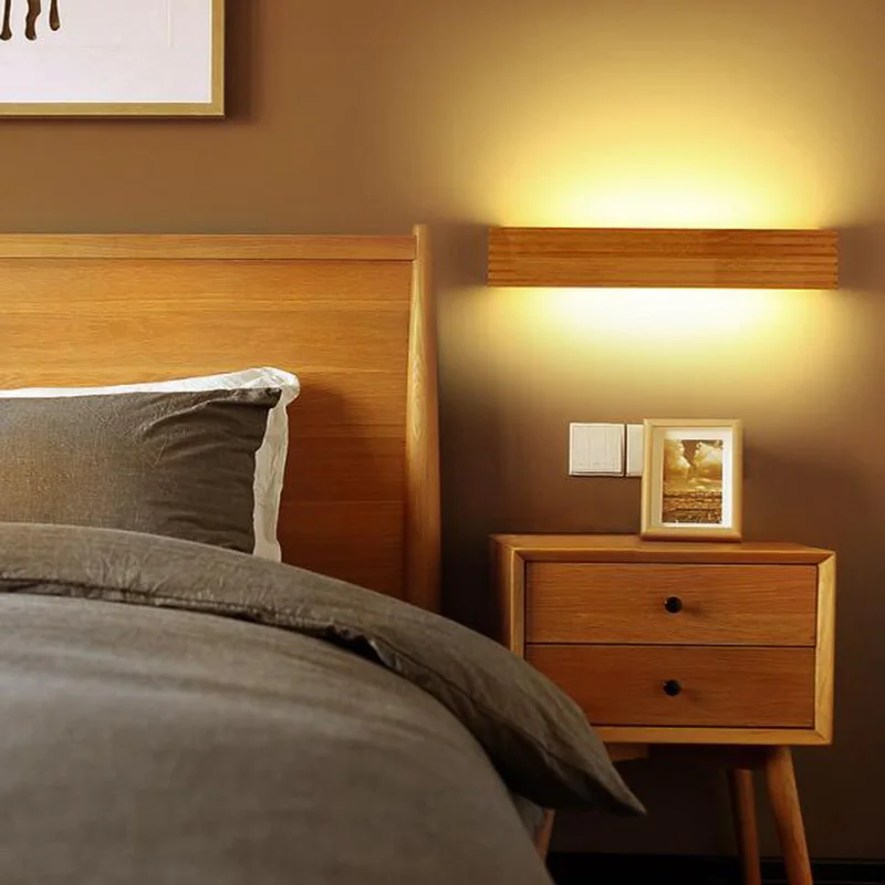 Nordic Modern Wooden LED Wall Lamp Mirror Light for Bathroom Bedroom Living Room Study Room Stairs Home Decor Lighting Fixture