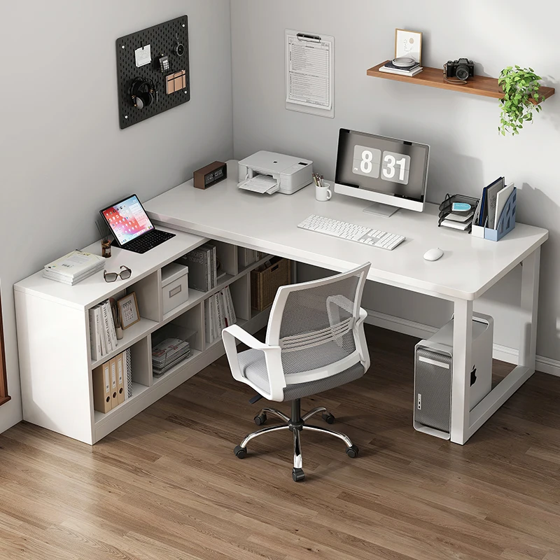 

Corner desk bookshelf integrated L-shaped computer desk, student home writing, corner, bedroom