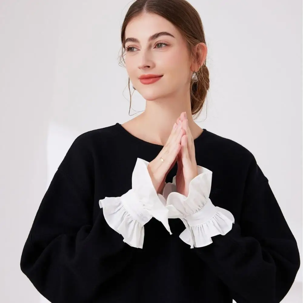 المرأة كشكش حافة قميص الأصفاد أبيض أسود انفصال وهمية الأكمام الزفاف زي العرائس اكسسوارات سترة الكفة الحلو الزخرفية