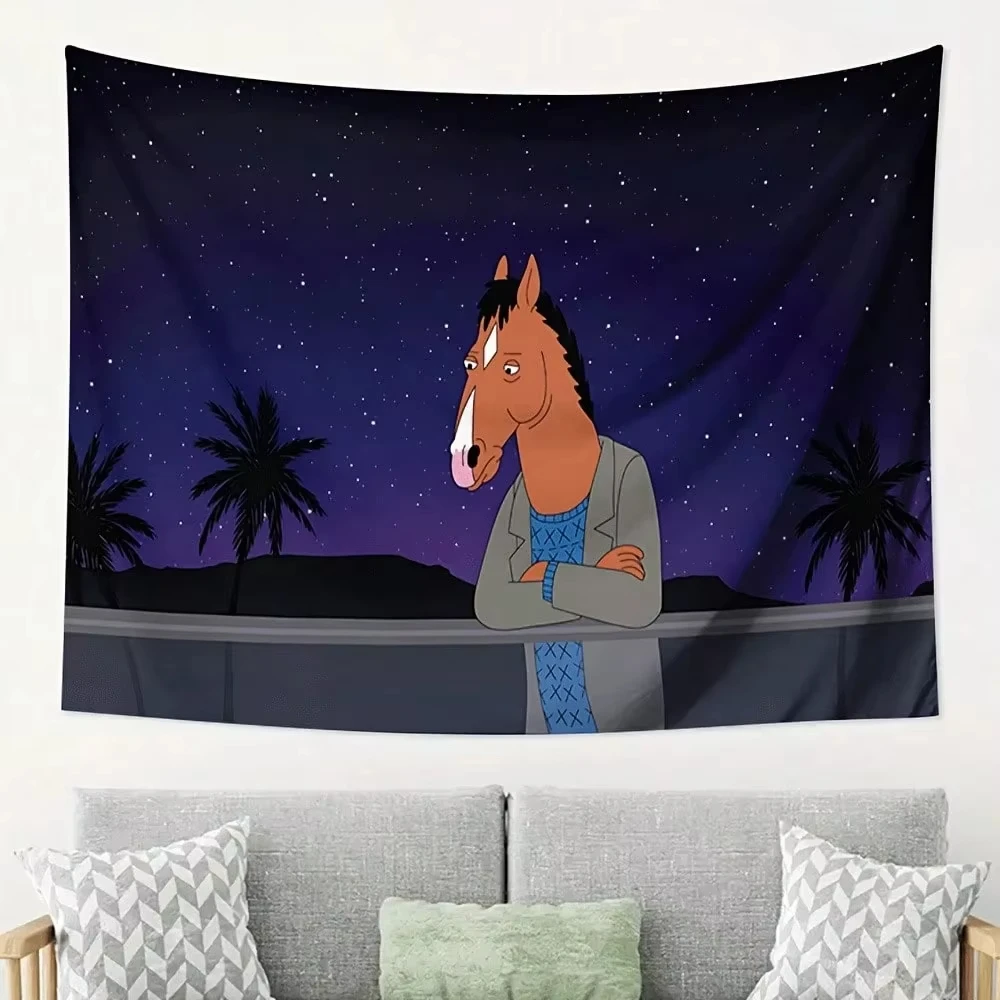 BoJack Horseman Starry Night 1 Stück Polyester-Wandteppich 2D Flache Wanddekoration für Schlafzimmer Wohnzimmer Anime-Fan Heimgeschenk