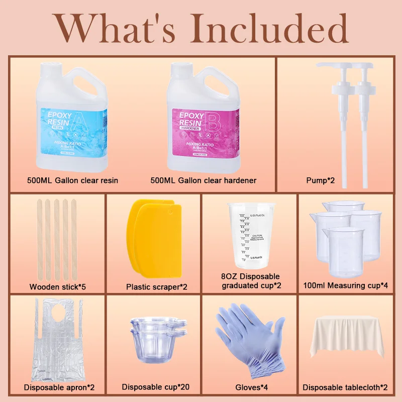 Crystal Clear Epoxy Resin Kit Bubble-Free Anti-Yellowing Self Leveling Easy Mix 1:1 Casting Resin for Table Top Jewelry DIY