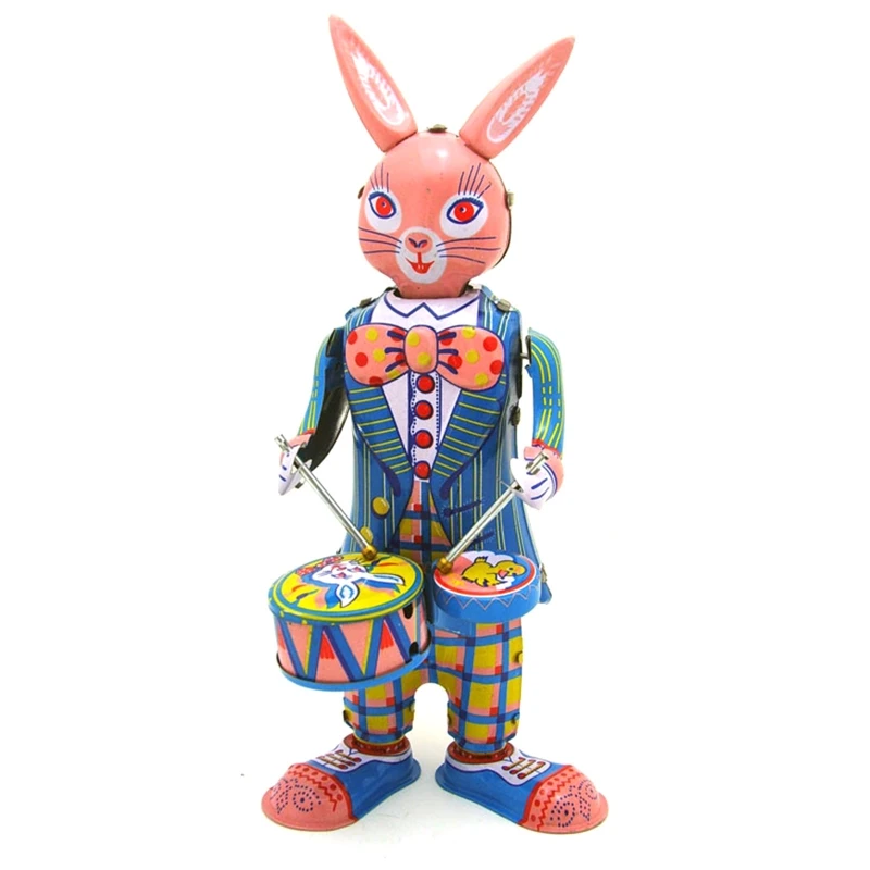 

Vintage Retro Wind Up Toy Tinplate Toy Circus Rabbit Drumming Clockwork Toy