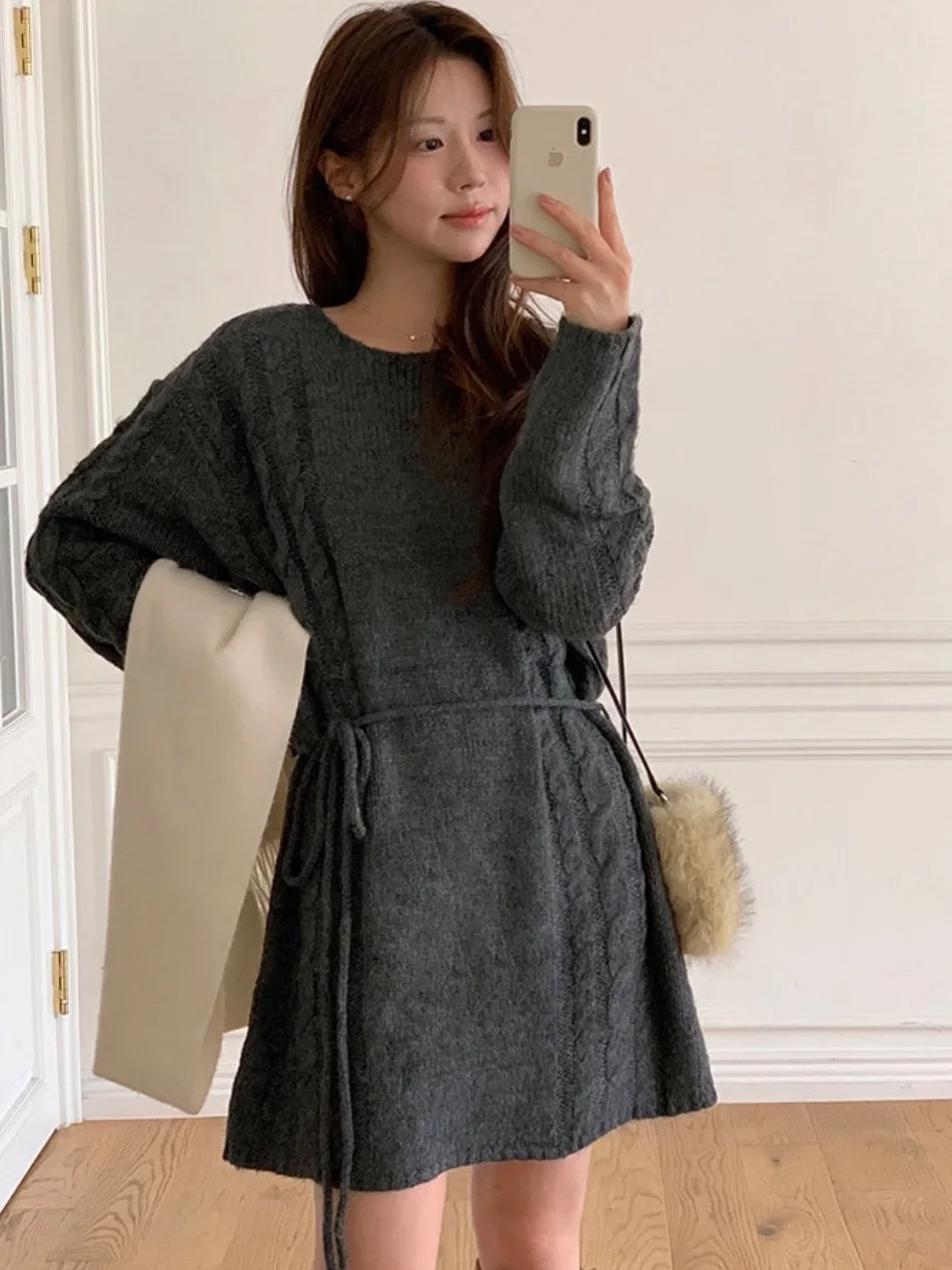 달콤한 니트 패치워크 사이드 스트라이프 허리 조임 스웨터 여성 패션 한국 스타일 겨울 신상 캐주얼 스트리트...