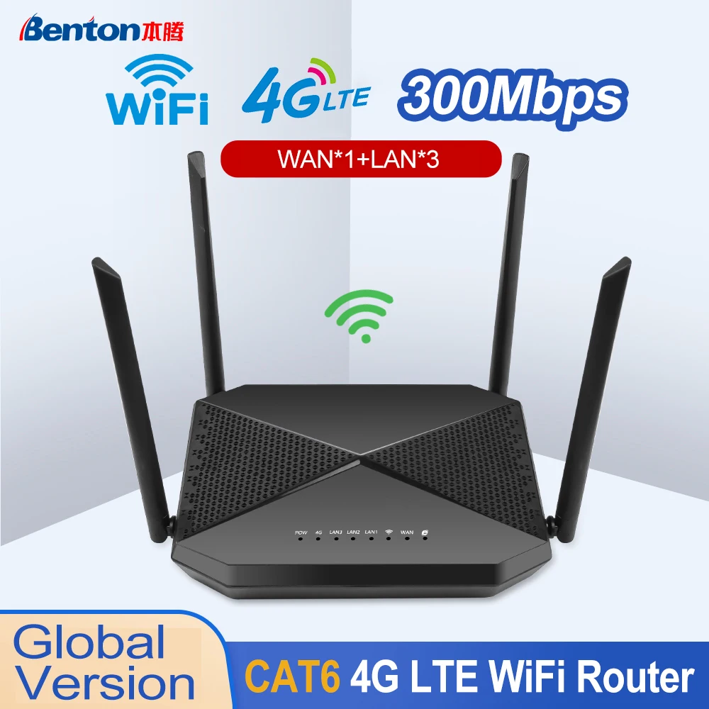 

Benton CAT6 4G LTE CPE Router for SIM Card 300Mbps 2.4GHz WiFi Repeater 4G LTE Router Modem with WAN LAN for Korea Europe