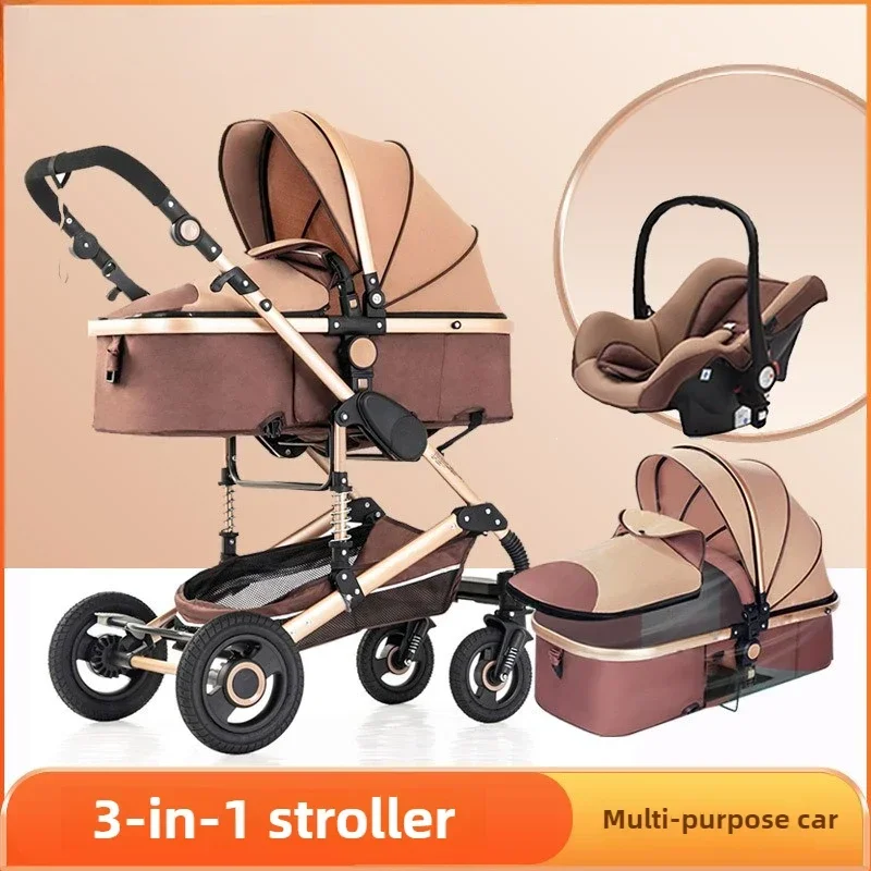 Детская коляска с двусторонним высоким пейзажем, может сидеть и лежать, легкая складная амортизирующая коляска для новорожденных, детская коляска