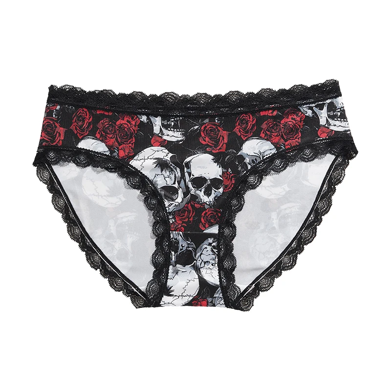Women's Panties Sexy Lace Edge Underwear Gothic Style Lingerie Rose Skull Personalized Comfortable B