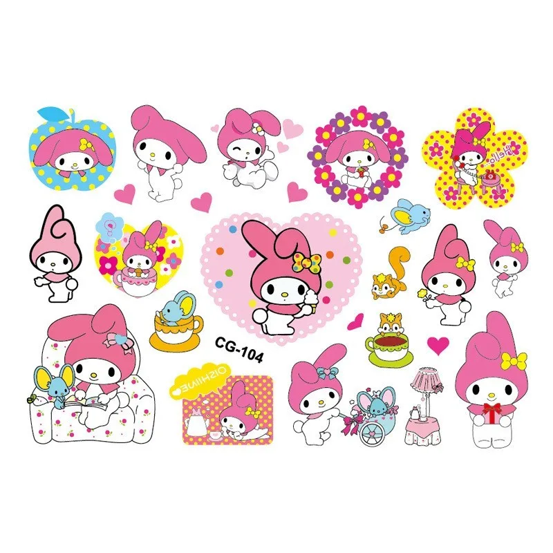 สติกเกอร์รอยสัก Sanrio ใหม่สำหรับงานเลี้ยงวันเกิดของเด็กตกแต่งรอยสักชั่วคราว Kuromi mymelody สติ๊กเกอร์รอยสักกันน้ำศิลปะของขวัญสำหรับเด็ก