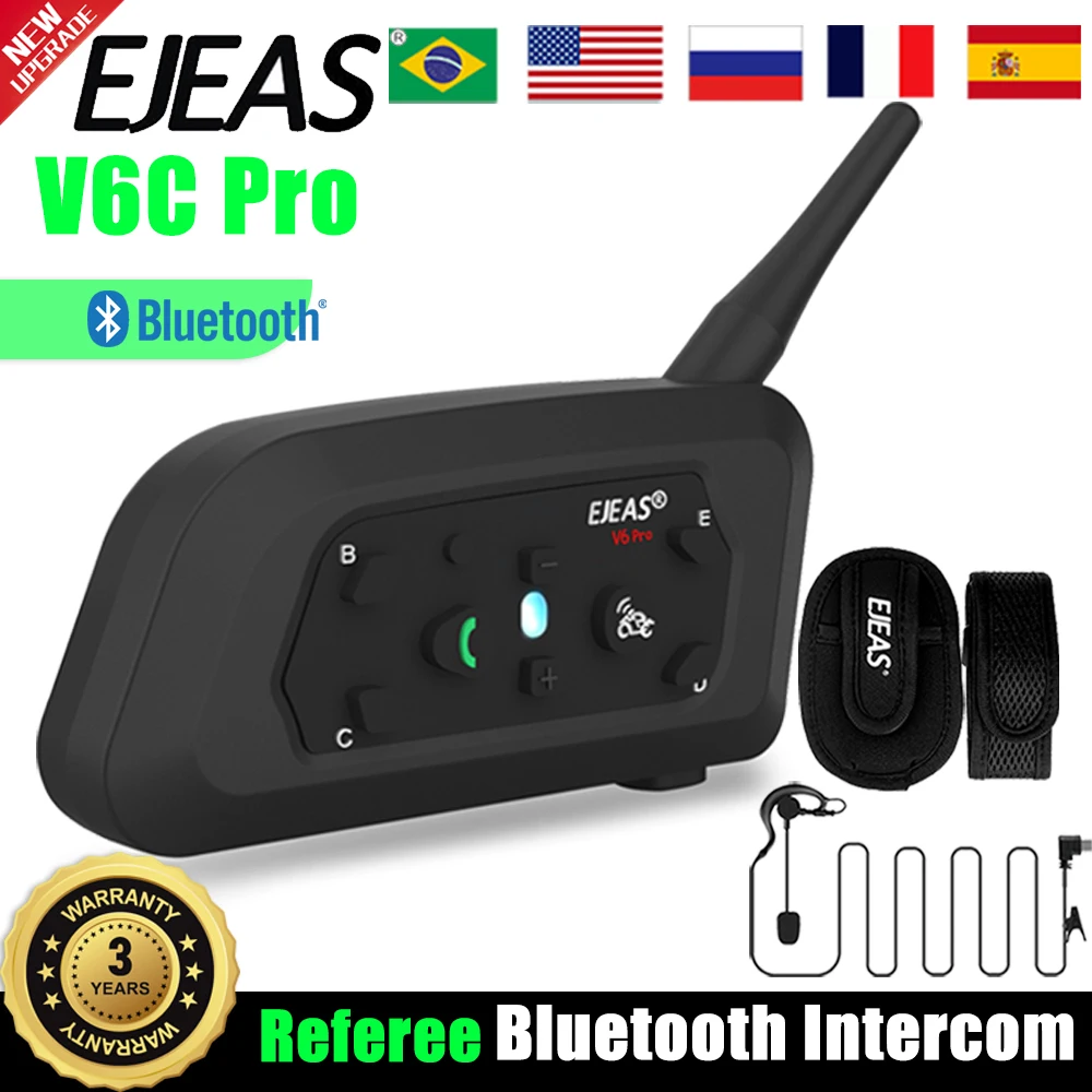 

EJEAS V6C RPO рефери-гарнитура для внутренней связи, профессиональные наушники для футбольных рефери, полнодуплексный IP67, водонепроницаемый, 800 м, коммуникатор