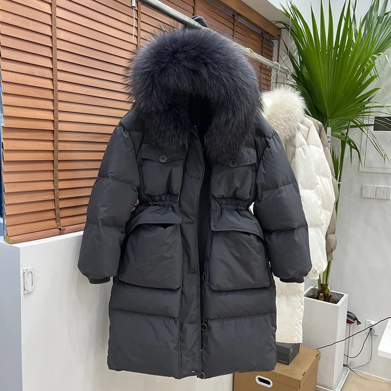 2023 Winter Real Fur Collar Hooded Duck Down Coat Female Rain Feather Parkas Waterproof Winter Women\'s Long Puffer Warm Jacket