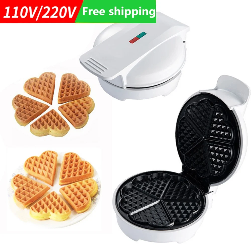 Nonstick Waffle Makers Machine Electric Mini 110V 220V 1000W Automatic Heart Roaster Cake Oven Baking Pan for Home Kids UK plug