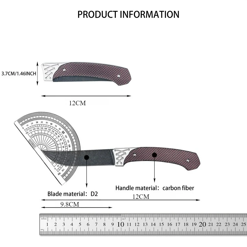 

Lightweight Carbon Fiber EDC Folding Knife, D2 High Hardness Steel Blade, Portable Outdoor Pocket Knife for Camping Hiking