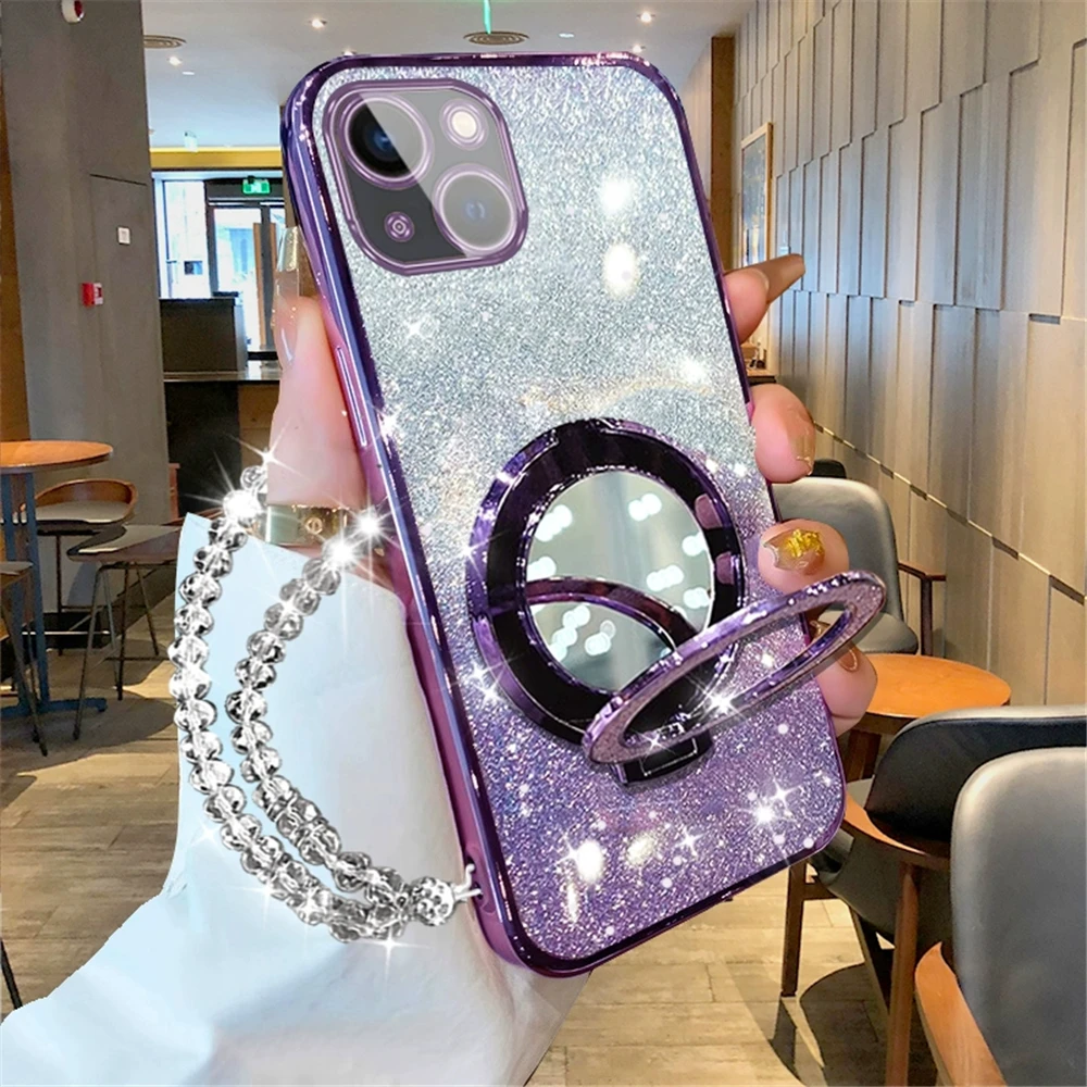 X8B Cases Crystal Bracelet Glitter Mirror Phone Holder Case For Honor X6 X6S X7 X7A X8 X8A X8B X9 X9A Soft Silicone Stand Cover