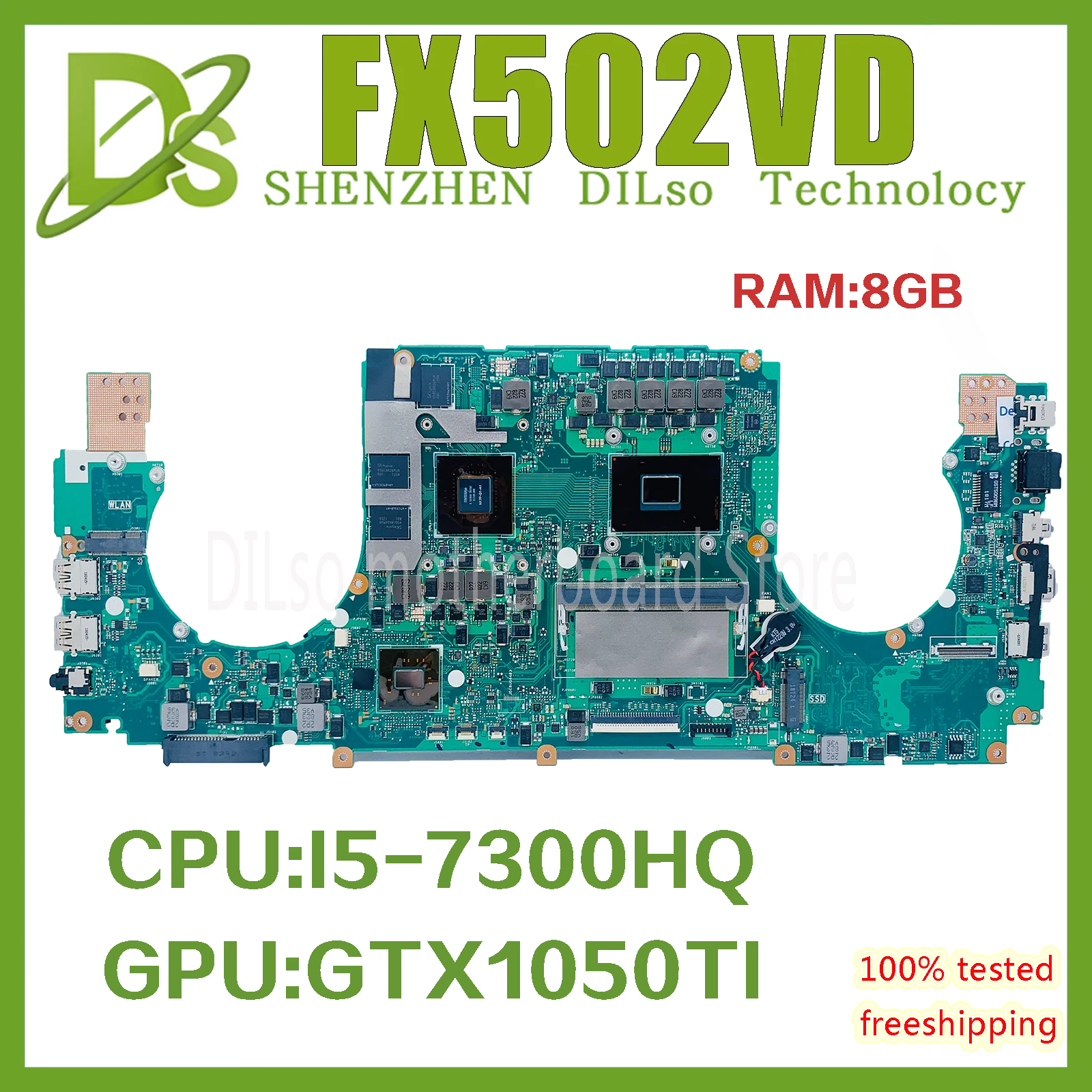 KEFU FX502VE MAINboard For ASUS FX502V FX502VD Laptop Motherboard I5-7300HQ I7-7700HQ GTX1050/1050TI-2GB/4G 8G RAM 100% Working