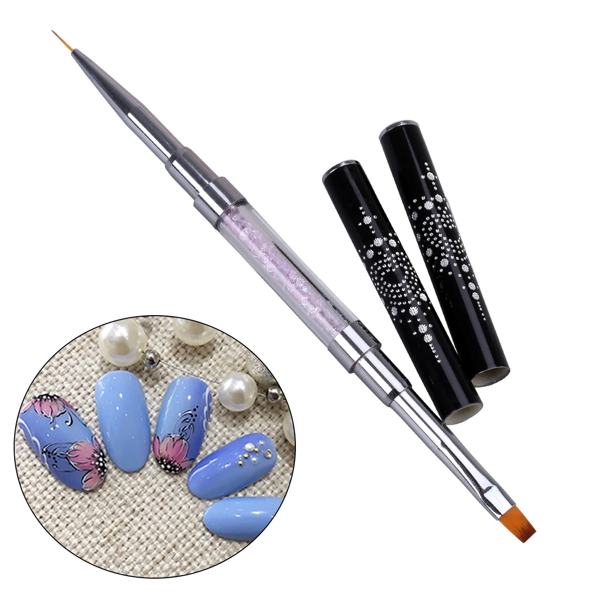 

Dual End Art Brush Pen Flat For Acrylic Gel Polish Manicure Tool Smooth Handle Alloy Durable Non-Deforming Polish Liner