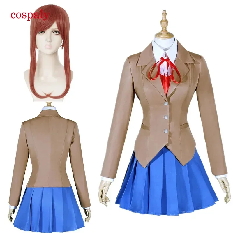 A Game Doki Doki Literature Club Monika Cosplay Sayori Yuri Natsuki Cosplay Costume Wig Set School Uniform Girl Women Costumes