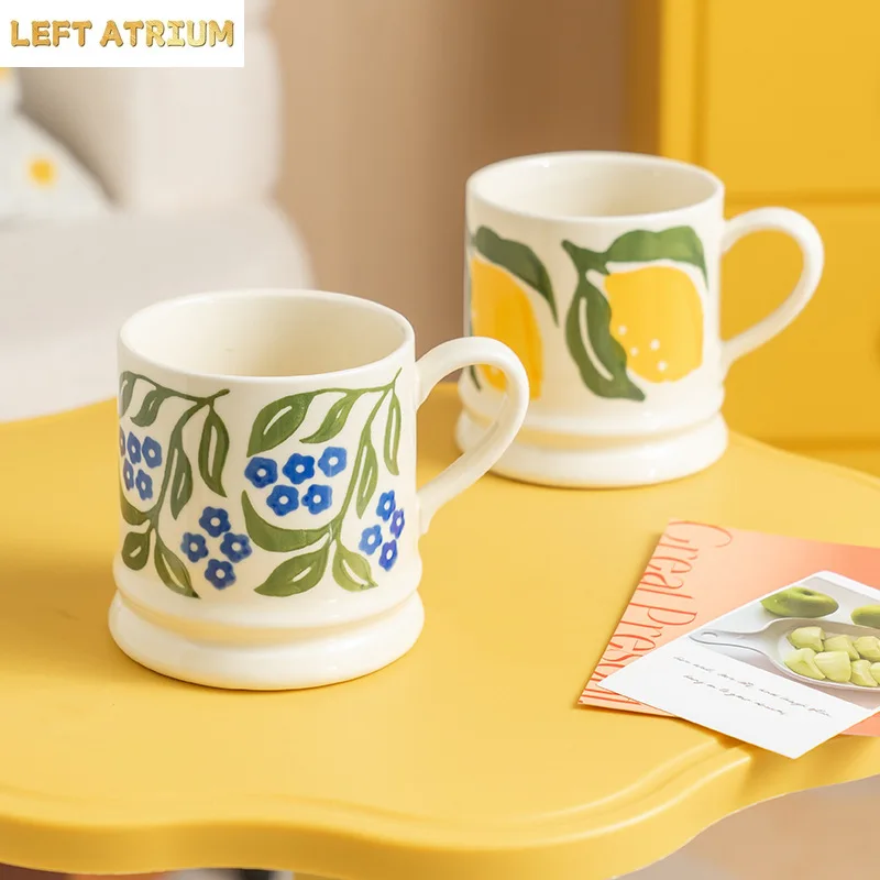 High-value Retro Flower Ceramic Mug Large-capacity Breakfast Coffee Cup Couple Water Cups Girl Birthday Gift
