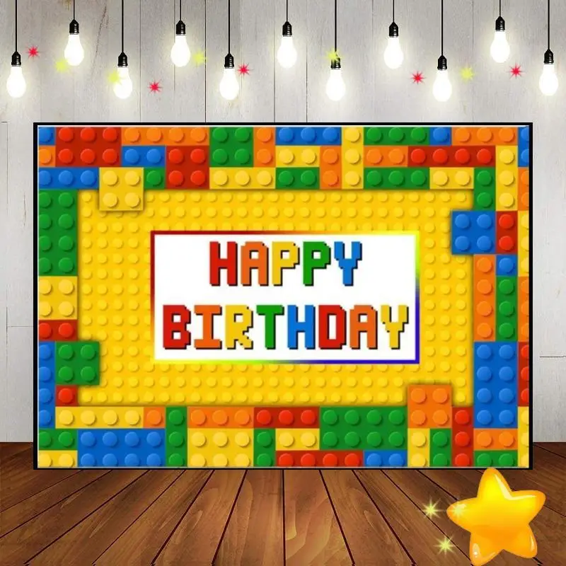 Colorful Building Blocks Toy Birthday Decoration Background Baby Shower Banner Photography Backdrops Game Photo Party Backdrop