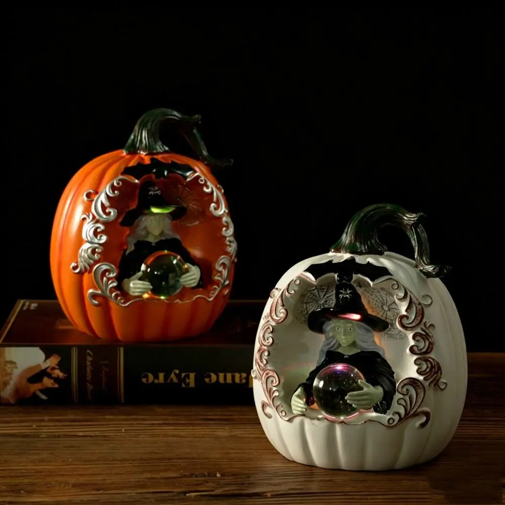 Witch Pumpkin Resin Resin Pumpkin Witchy Night Light Glowing Pumpkin Lamp Tabletop Glowing Halloween Pumpkin Light Halloween