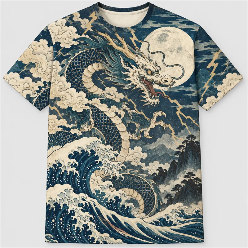 Japanese Ukiyo-e T Shirt Men Samurai Dragon Torii Fuji Geisha Graphic Short Sleeve Vintage Art Streetwear Casual Fashion Tops