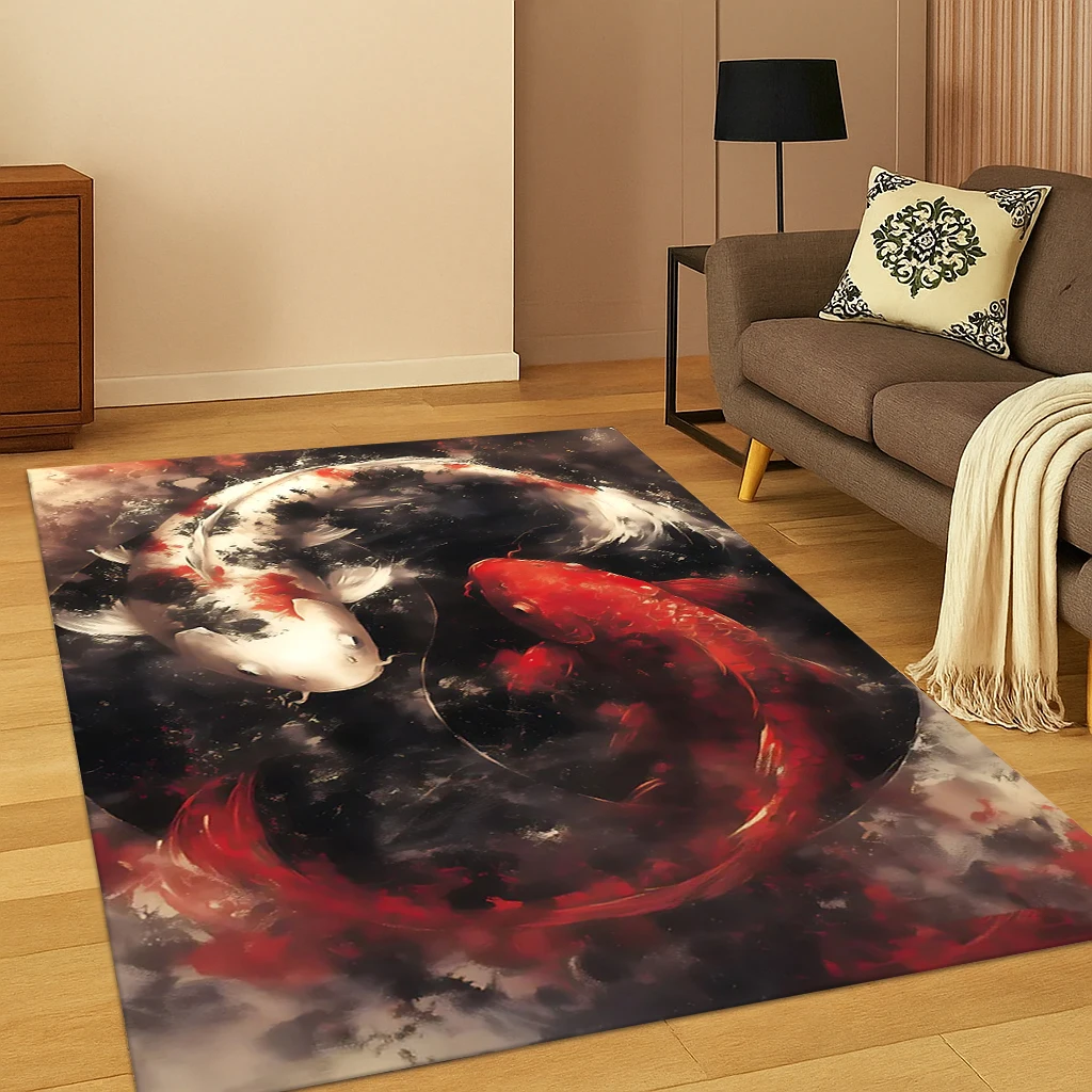 3D Tai Chi Fish Carp Nature Carpet Carpet Rug for Sofa Bedroom Living Room Doormat Home Decor,Kid Game Area Rug Non-slip Mat