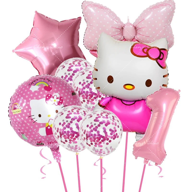 

9Pcs Hello Kitty Balloon Set Sanrio Cartoon Cat 32in Number Foil Balloons for Girls Birthday Party Decor Baby Shower Supplies