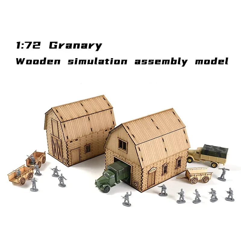 1/72 WWII European Granary Building Scene Warehouse Architecture Wooden Assembled Model Ornaments Handmade Gifts