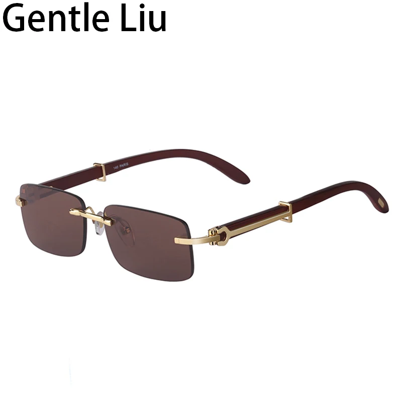 Natural Wooden Rimless Sunglasses Men 2024 Luxury Brand Designer Classic Rectangle Frameless Wood Sun Glasses for Male UV400