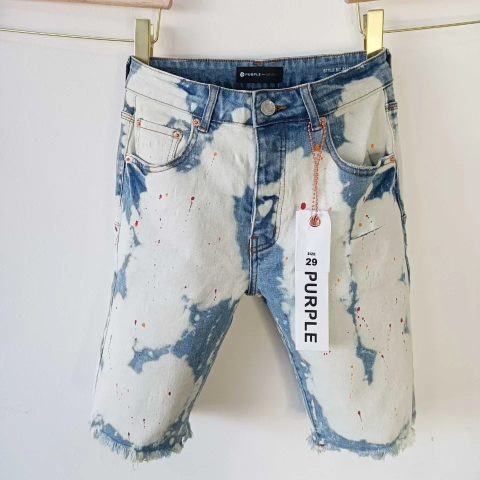 Spring/Summer New Purple Brand Trendy Elastic Edged Middle Pants Irregular Light Color Washed Denim Shorts pants