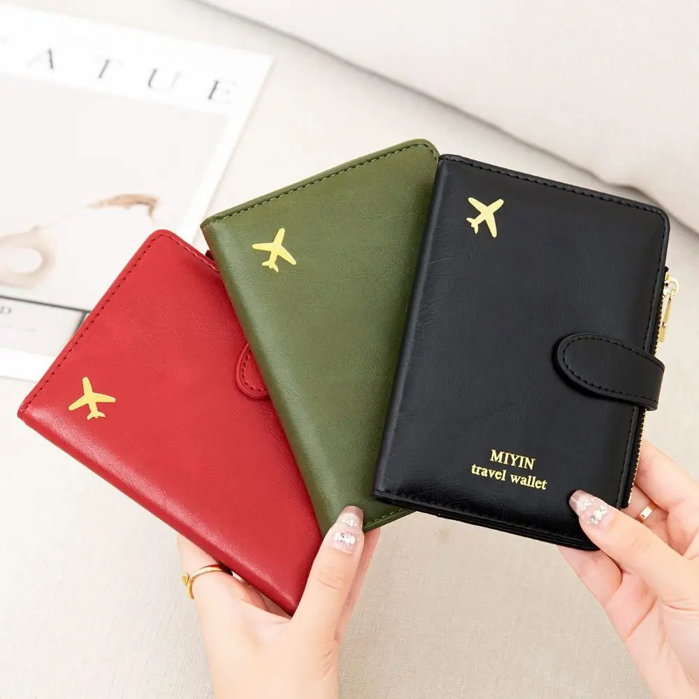 High Quality Airplane Pattern Passport Bag RFID Multi Functional Passport Clip Buckle PU Leather Travel Accessories Women/Men