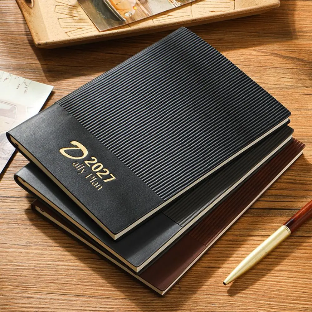 English 2027 Schedule Planner Notepad Wear-resistant Efficiency To-do List Notebook 12 Months Leather Cover