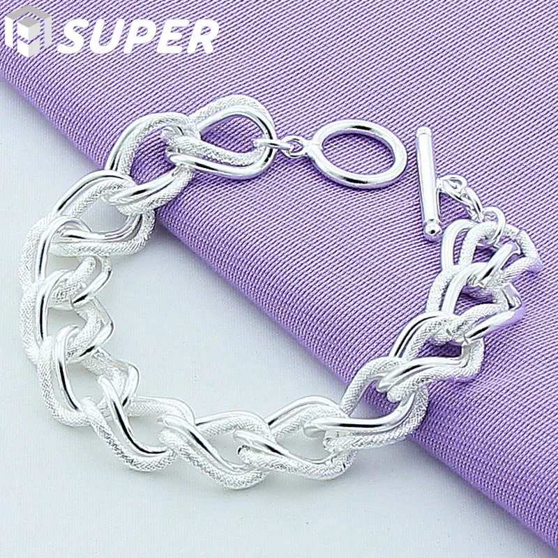 

925 Sterling Silver Matte Smooth Ring Chain Bracelet For Women Man Fashion Wedding Engagement Party Jewelry