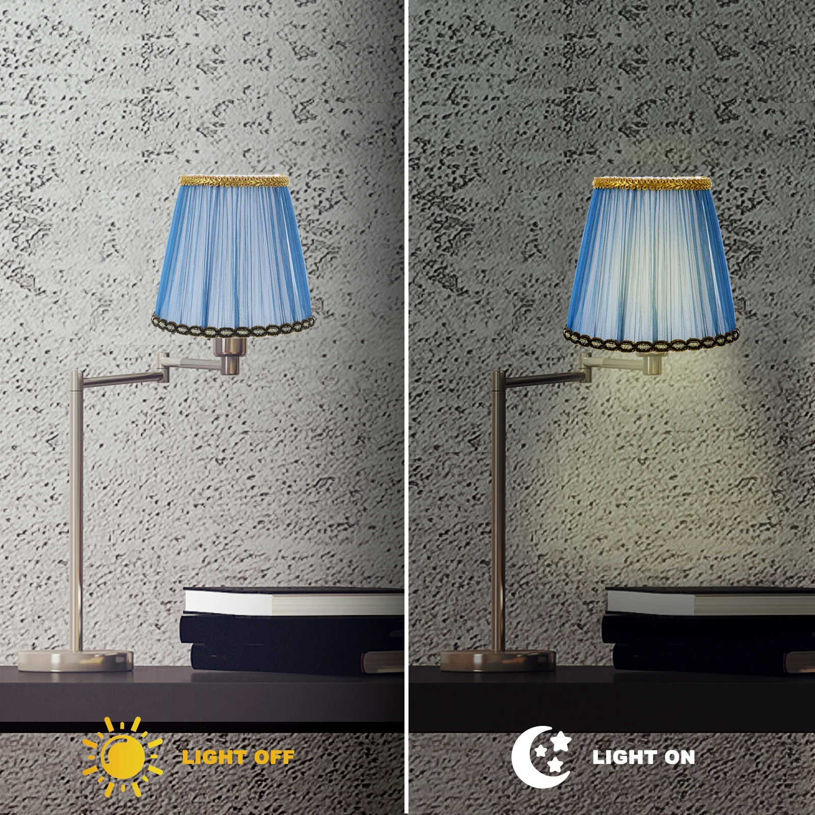 

Vintage Home Decor Clip Bulb Lampshade Fabric Bedside Shades Cloth Blue Small