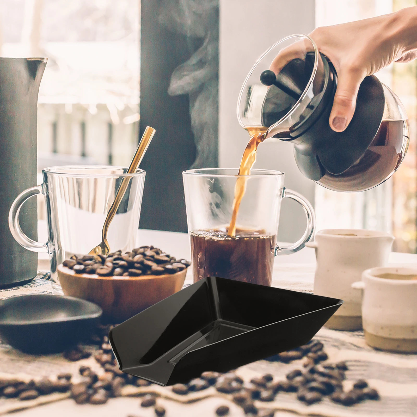

2pcs Coffee Beans Storage Tray Plastic Roasted Bean Plate Small Size Weighing Espresso Stable Bottom Slope Design No Leakage
