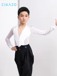 男の子latinダンスプロの競技スーツ、シャツのトップグレード、新しい