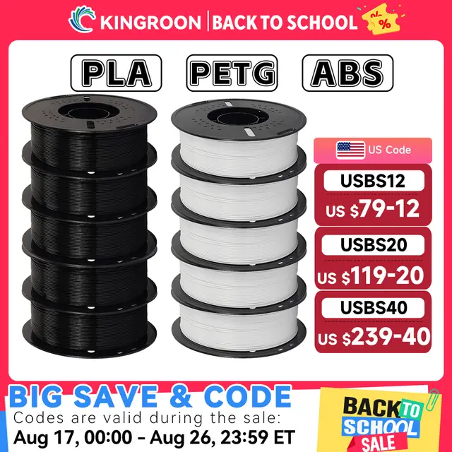 KINGROON 10KG PLA/ ABS/ PETG Filament 1.75mm Black White Gray