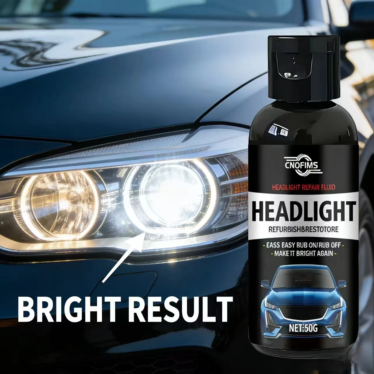 

50G CNOFIMS Ремонтная жидкость для фар для BMW Toyota — легко натираемая/съемка, освежающая и восстанавливающая, изготовление ярких фар с автомобилем La