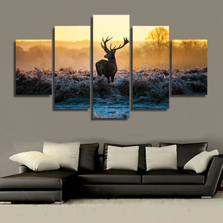 

Low luxury high-definition decorative paintings, printed posters, 5-pack animal deer home decoration murals