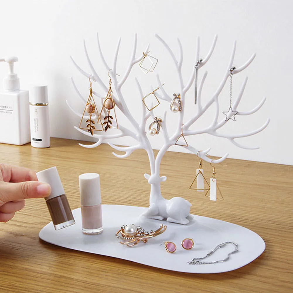 Deer Plastic Stand Tree Shape Tray, Jewelry Display Rack, Jewelry Organizer, Ring Display Tools, ornamento, alta qualidade